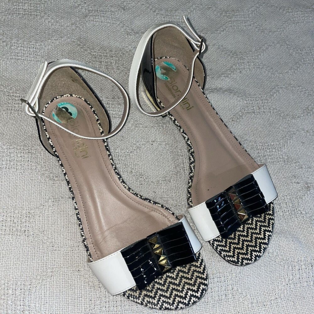 Biondini Women’s Dressy Sandals Size 39 U.S. 8 M White Black Going Out Party Fun